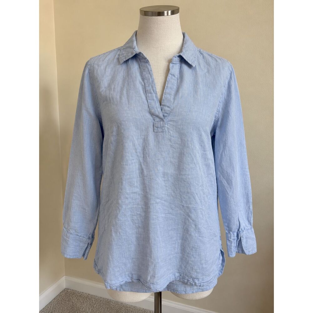Vineyard Vines Women’s XS Light Blue 100% Linen Tunic Top Collared